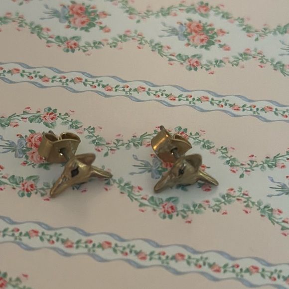 Bing Bang NYC Designer Vermeil Sterling Silver Tiny Fox Head Black Crystal Studs - Picture 2 of 3